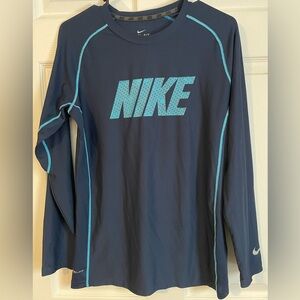 XL Ladies Long Sleeve Nike-Navy and Teal Performance Top